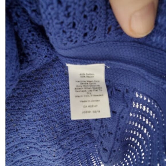 NWT Talbots 3/4 Sleeve Blue Split-Neck Open-Stitch Tunic Sweater - Size PL - Picture 7 of 7